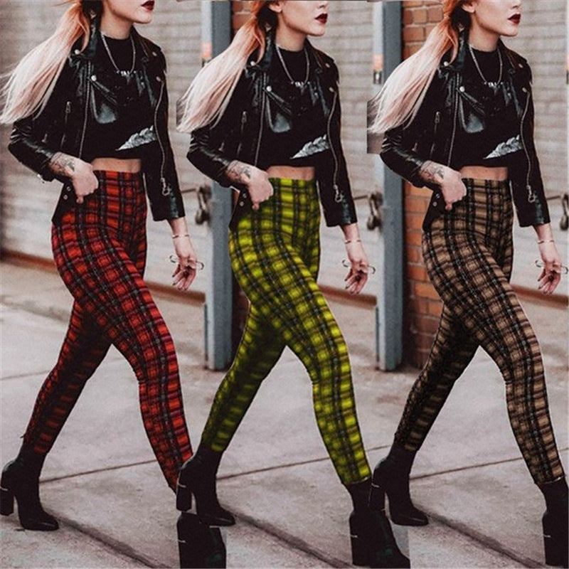 Plaid High Waist Leggings with Feet