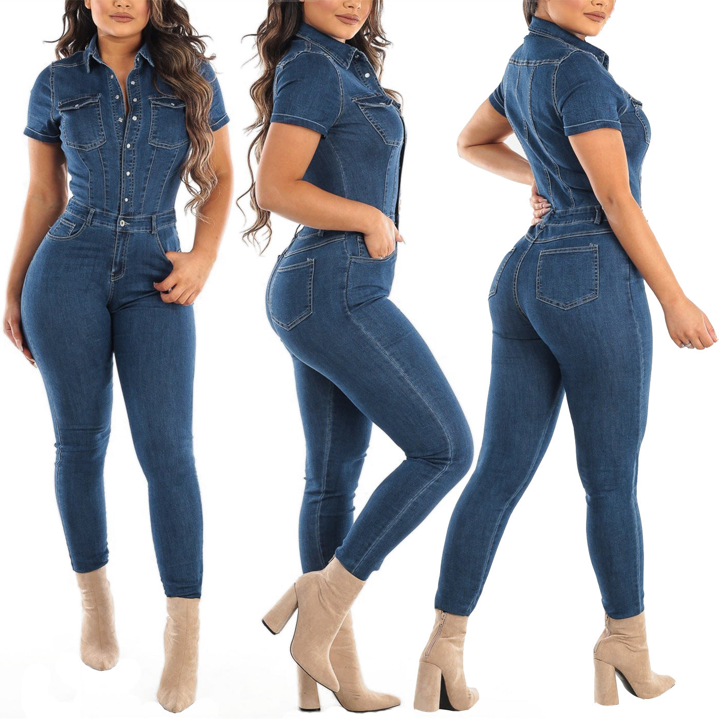Combinaison sexy en jean pour femme en indigo
