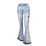 3D Embroidery Flared Bell Bottom Jeans