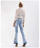 3D Embroidery Flared Bell Bottom Jeans