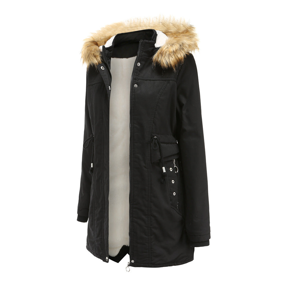 Abnehmbarer Fleece-Wintermantel mit Pelzkragen