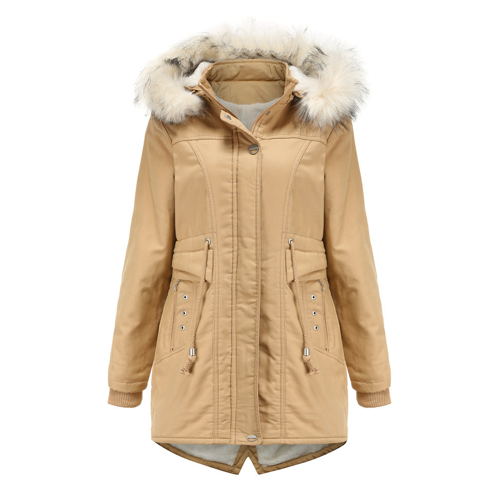 Abnehmbarer Fleece-Wintermantel mit Pelzkragen