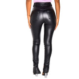 Schwarze Hose mit hoher Taille in Lederoptik