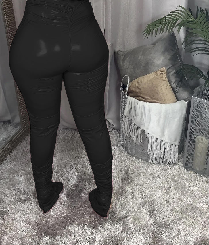 Light Faux Leather Pile Pants for Women