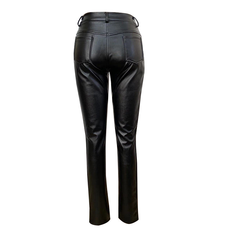 Schwarze Hose mit hoher Taille in Lederoptik