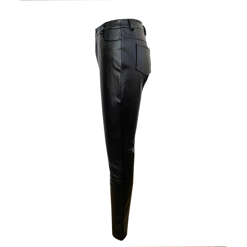 Schwarze Hose mit hoher Taille in Lederoptik