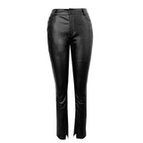 Schwarze Hose mit hoher Taille in Lederoptik
