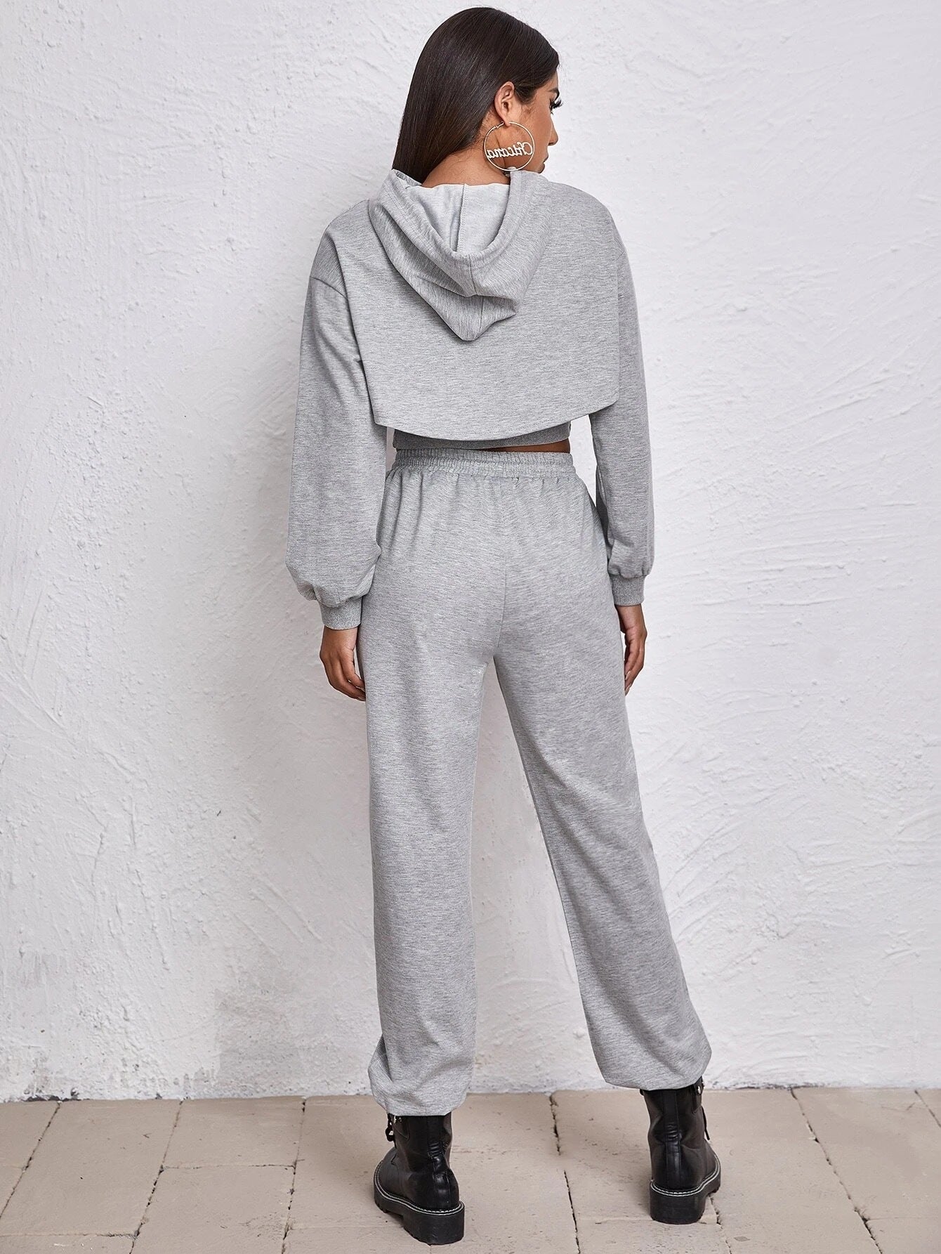Drawstring Hoodie Bandage Dress Two-Piece Set