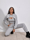 Drawstring Hoodie Bandage Dress Two-Piece Set