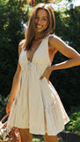 V-Neck Asymmetric Swing Dress with Drawstring Detail