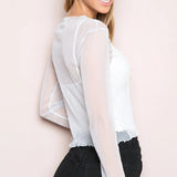 Sexy Sheer Mesh Long-Sleeve Silk Top for Women