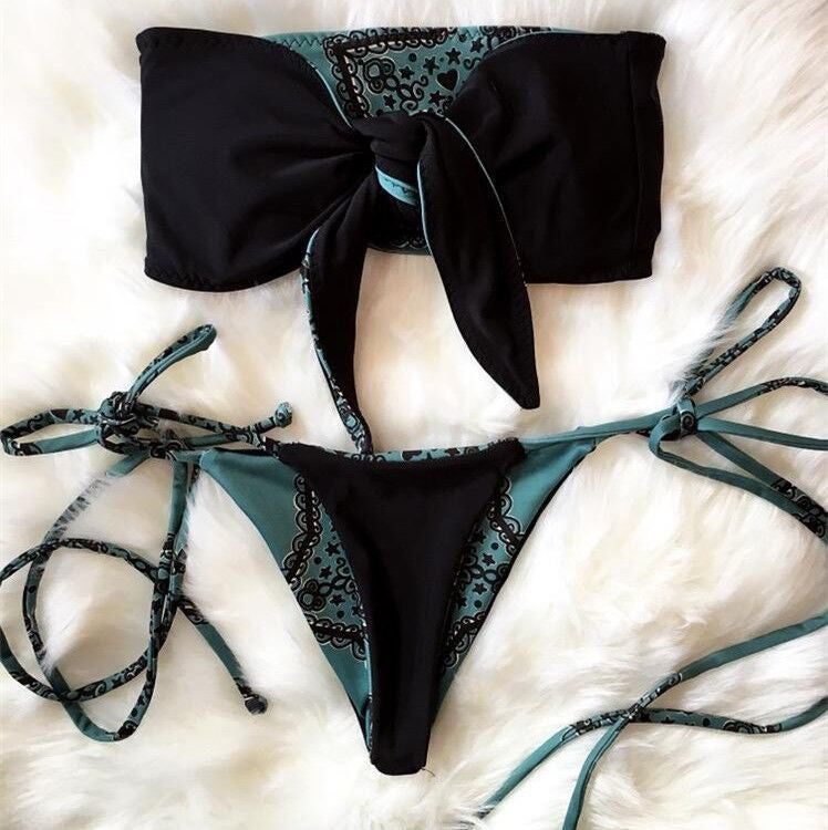 Bikini noué devant imprimé rétro
