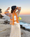 Regenbogen-gestreifte Strickjacke | Plus-Size-Pullover mit Knöpfen