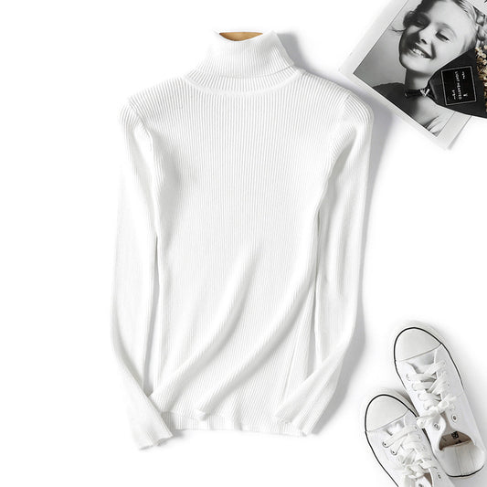 Solid Color Turtleneck Long Sleeve Slim Fit Knitted Sweater for Women