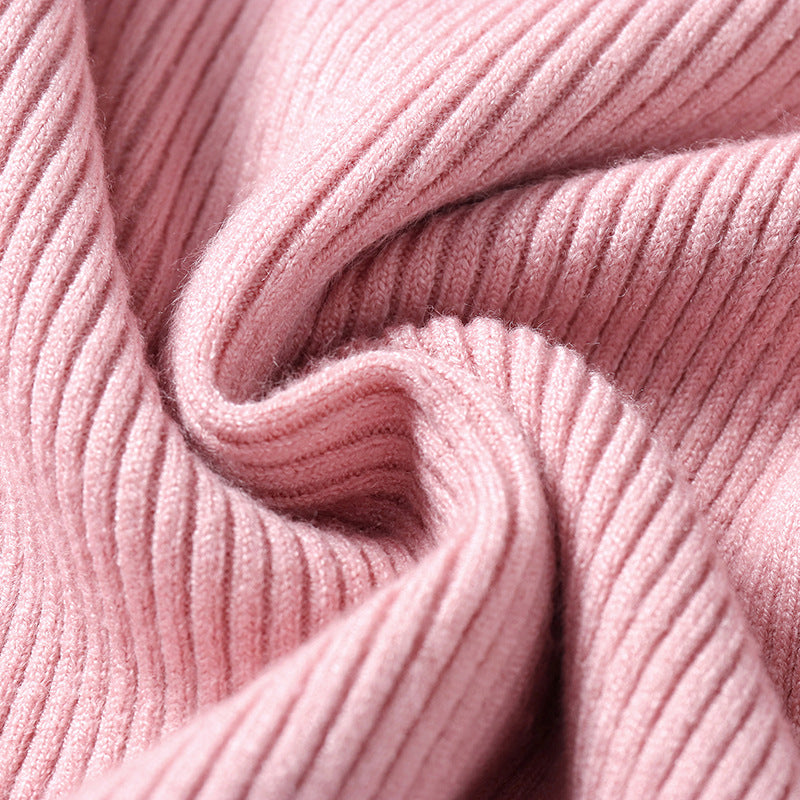Solid Color Turtleneck Long Sleeve Slim Fit Knitted Sweater for Women