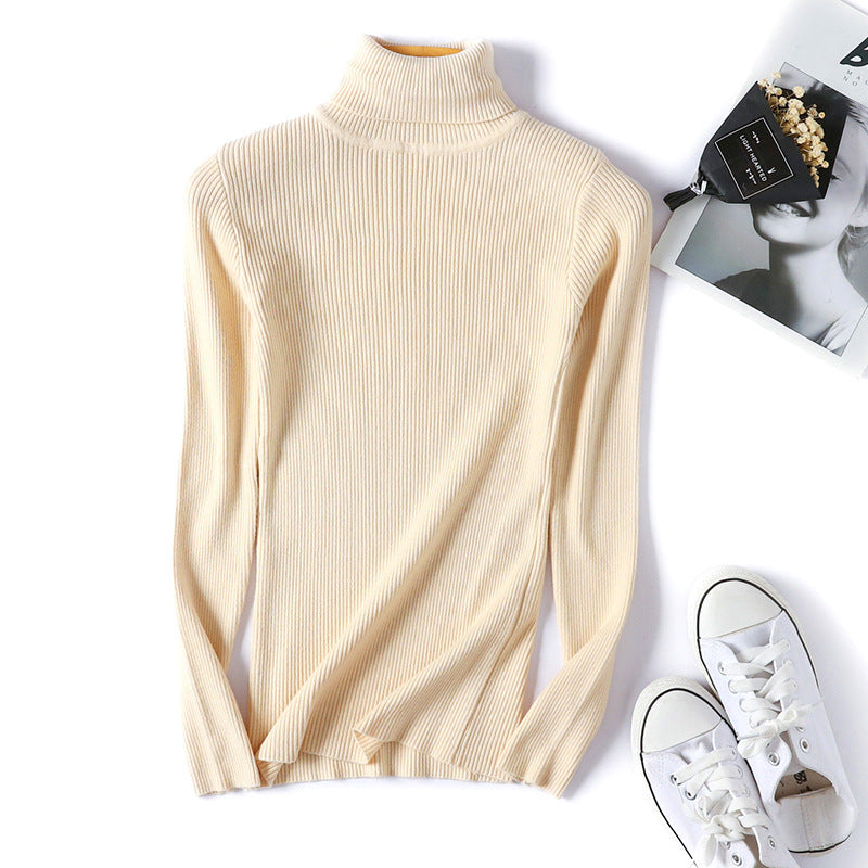 Solid Color Turtleneck Long Sleeve Slim Fit Knitted Sweater for Women