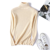 Solid Color Turtleneck Long Sleeve Slim Fit Knitted Sweater for Women