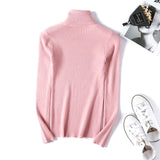 Solid Color Turtleneck Long Sleeve Slim Fit Knitted Sweater for Women