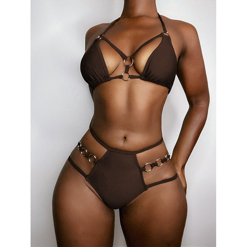 Ausgehöhltes Neckholder-Push-Up-Bikini-Set