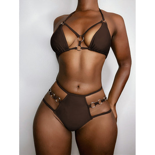 Ausgehöhltes Neckholder-Push-Up-Bikini-Set