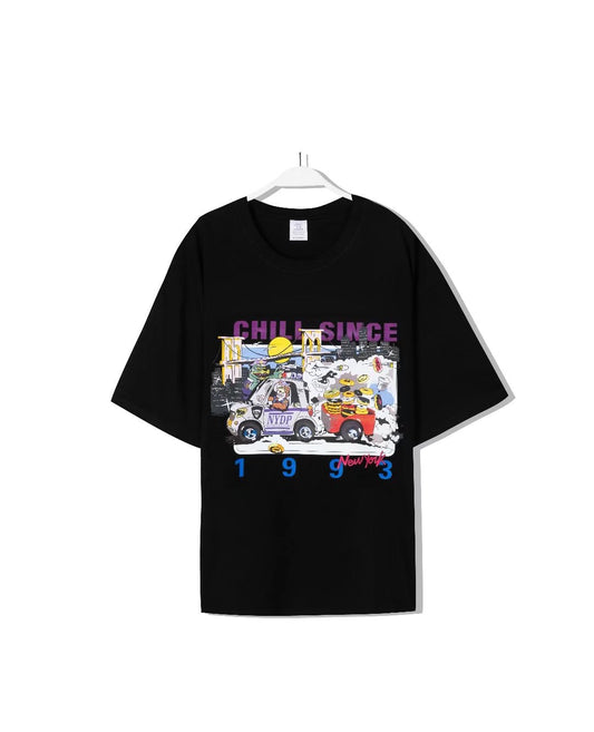 Black Graphic Print Crew Neck Short Sleeve T-Shirt for Women