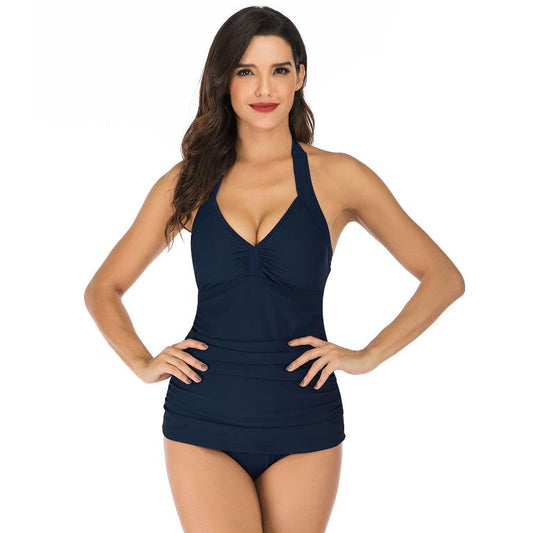 Gradient Print Halter Split Bikini Swimsuit