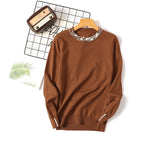 Perlenpullover Damen Rundhals Langarm Lose Schlankheits Eleganter Pullover