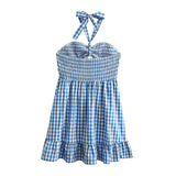 Spring Plaid Tiered Backless Cutout Dress for Women