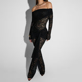 Lace Stitching Sexy See-Through One-Piece Trousers