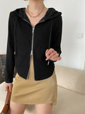 French Slim Fit Double Zipper Waist-Cinching Hoodie