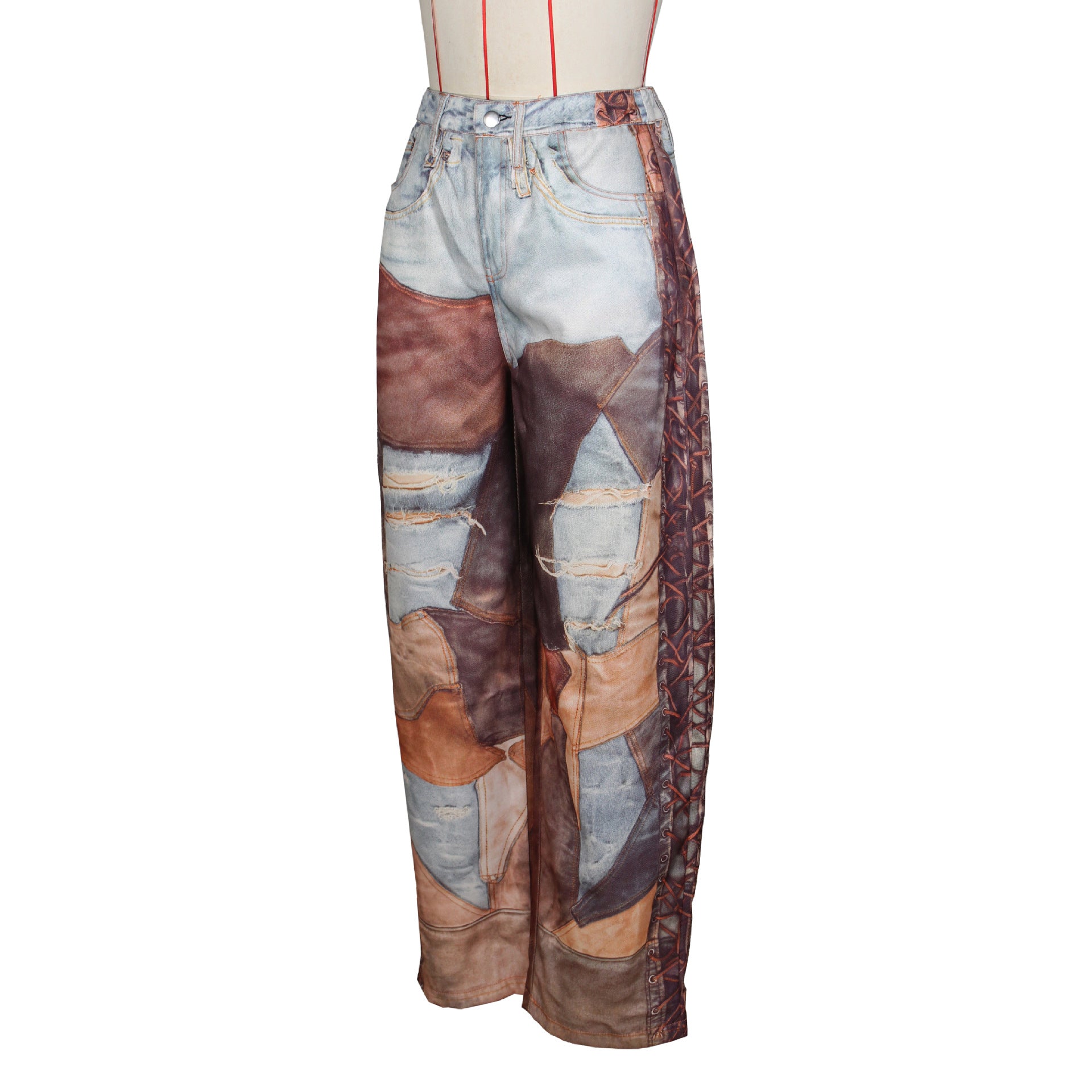 Dirty Denim Wide Leg Chain Pants