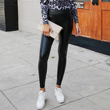 Hip Lift Faux Leather Skinny Black Pants for Women