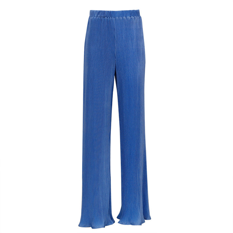 High Waist Blue Wide Leg Pants Suit