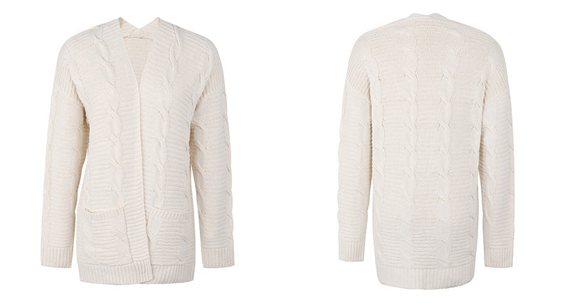 Twist Pocket Mid-Length Knitted Cardigan Coat