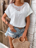 Lace Ruffled Short Sleeve Loose T-Shirt for Women