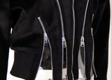 Gold Velvet Hooded Jacket with Metal Zipper and Split Waist Trim