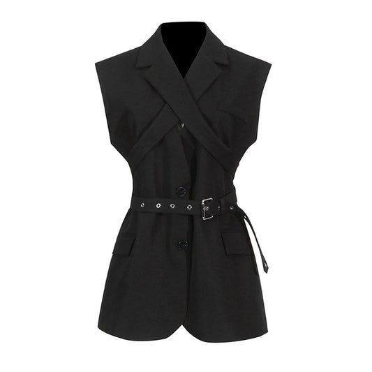 Ärmelloser Blazer mit Gürtelkragen für Damen