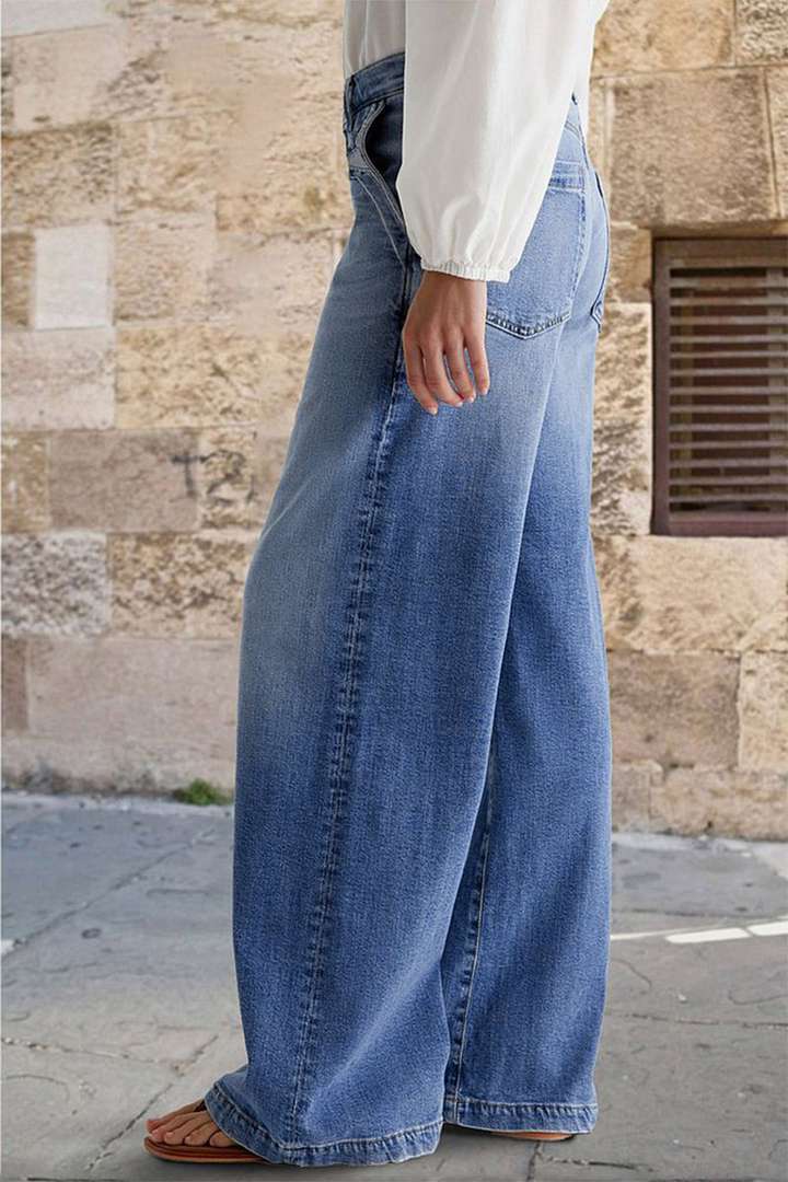 Retro Wide Leg Embroidered Jeans for Women