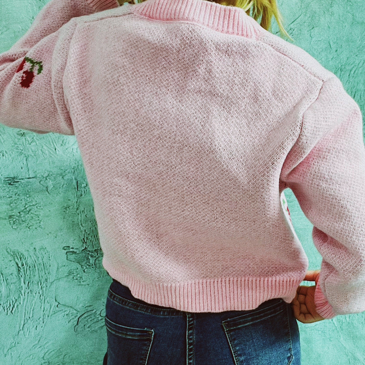 Kleiner Mantel Einreihiger Langarm Kurzer Pullover Cardigan