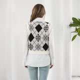 Jacquard-Westenpullover mit Hahnentrittmuster und Rautenmuster für Damen