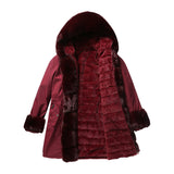 Mid-Length Padded Parka with Fur Collar