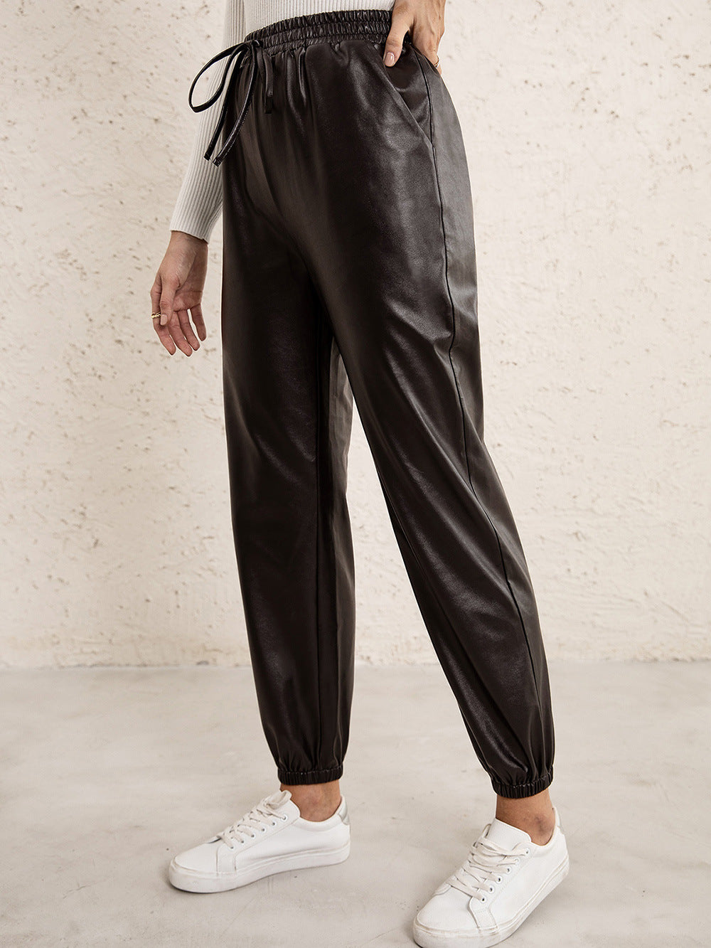 Casual Faux Leather Biker Pants for Women