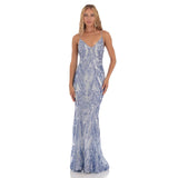 Sky Blue Sequin Lace Spaghetti Strap Evening Dress