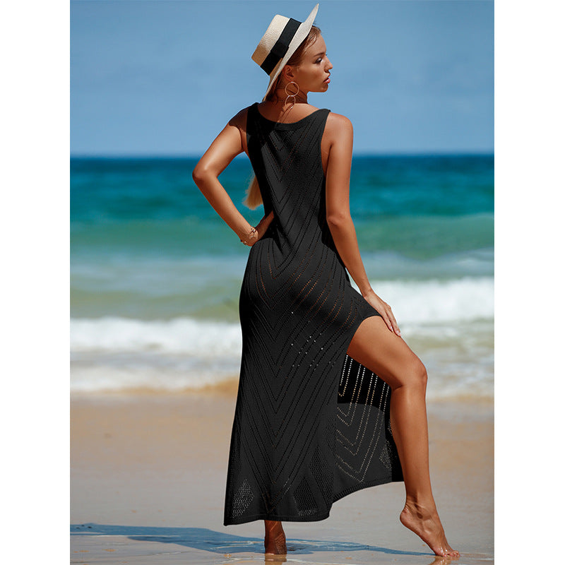 Rückenfreies gestricktes Maxi-Strandkleid