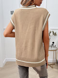 Lockerer, lässiger Weste-Pullover mit V-Ausschnitt und Kontrastfarbe für Damen