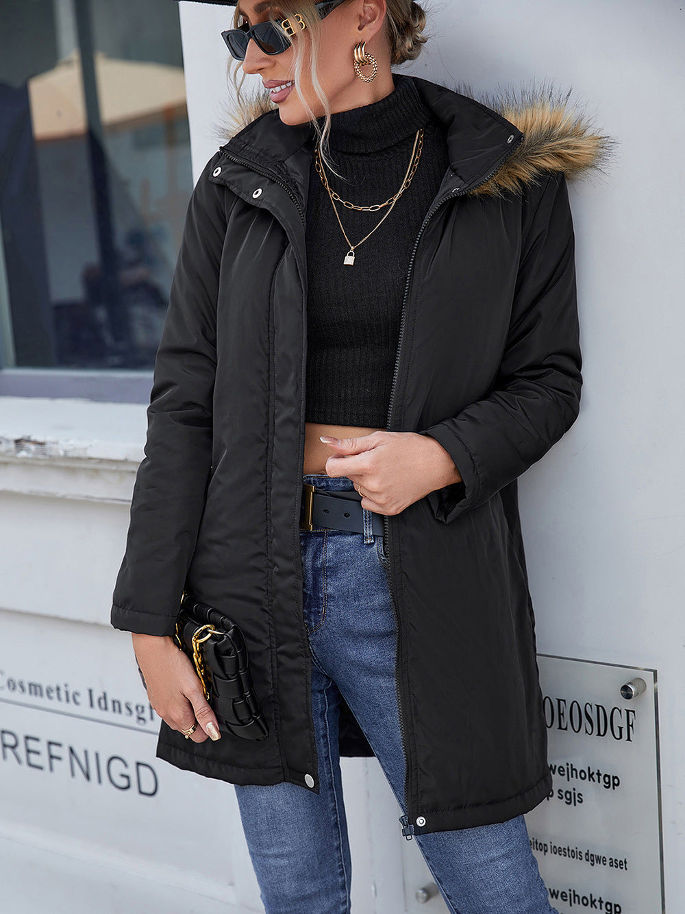 Trench-coat matelassé en coton à capuche