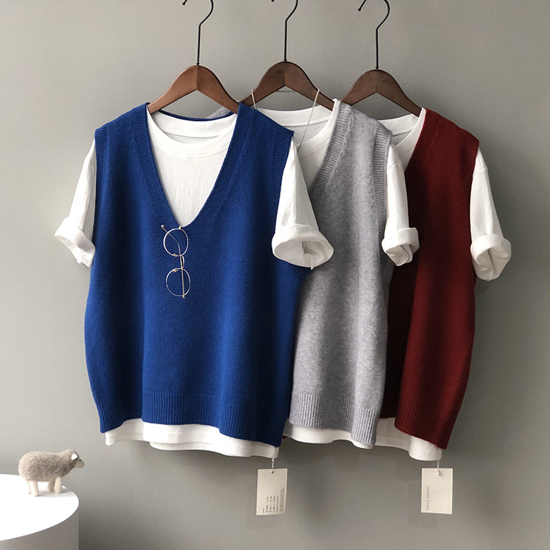 Frühlings-Preppy-V-Ausschnitt, lockere, ärmellose Strickweste für Damen
