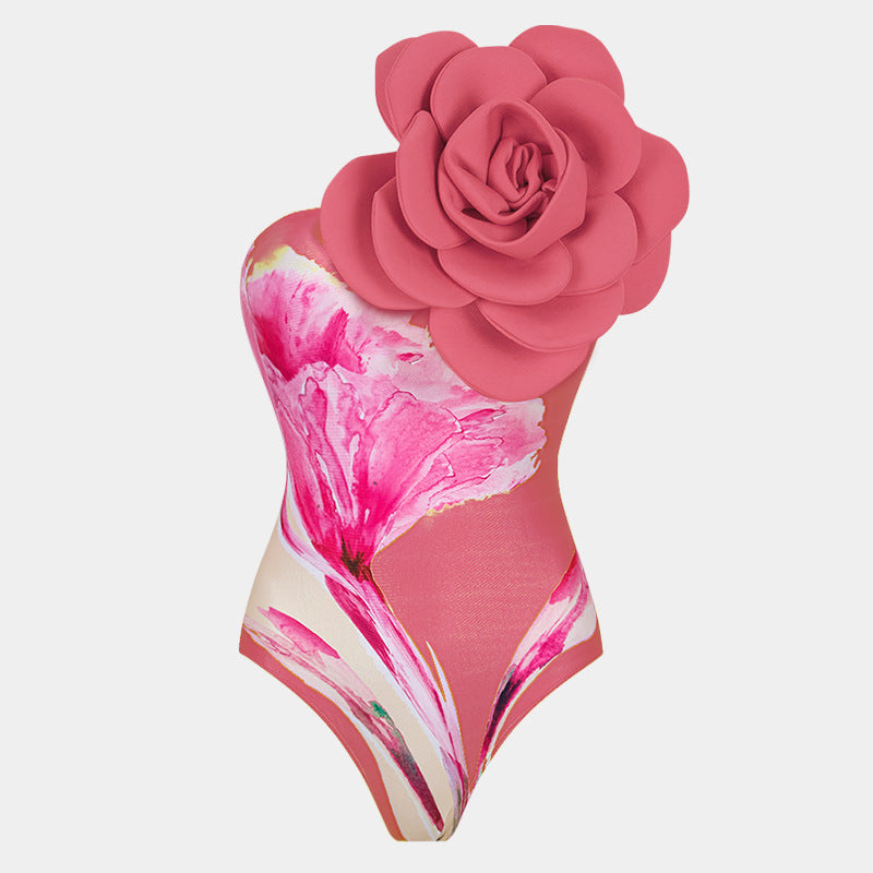 Schlankmachendes Badeanzugkleid mit großem Blumendruck
