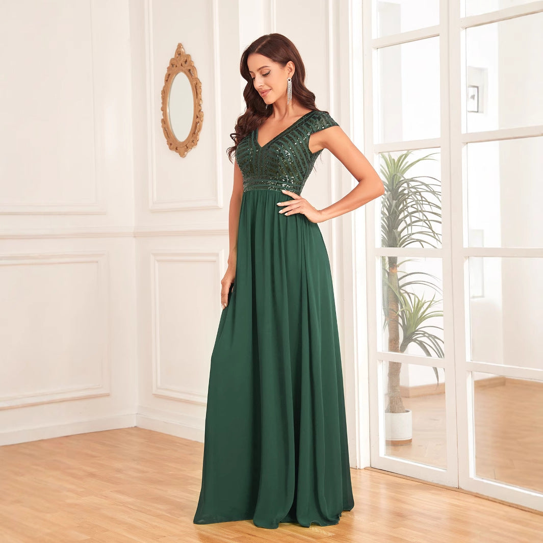 Grünes Maxi-Cocktailkleid mit Fischschwanzärmeln aus Chiffon