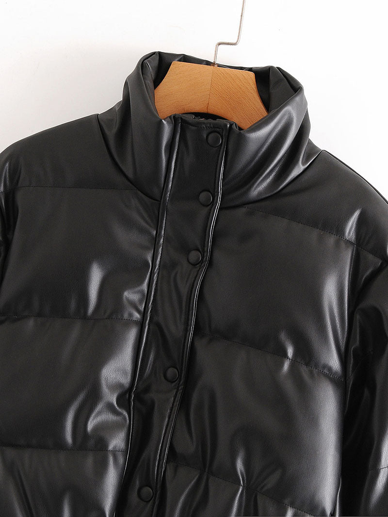 Veste en cuir à col montant